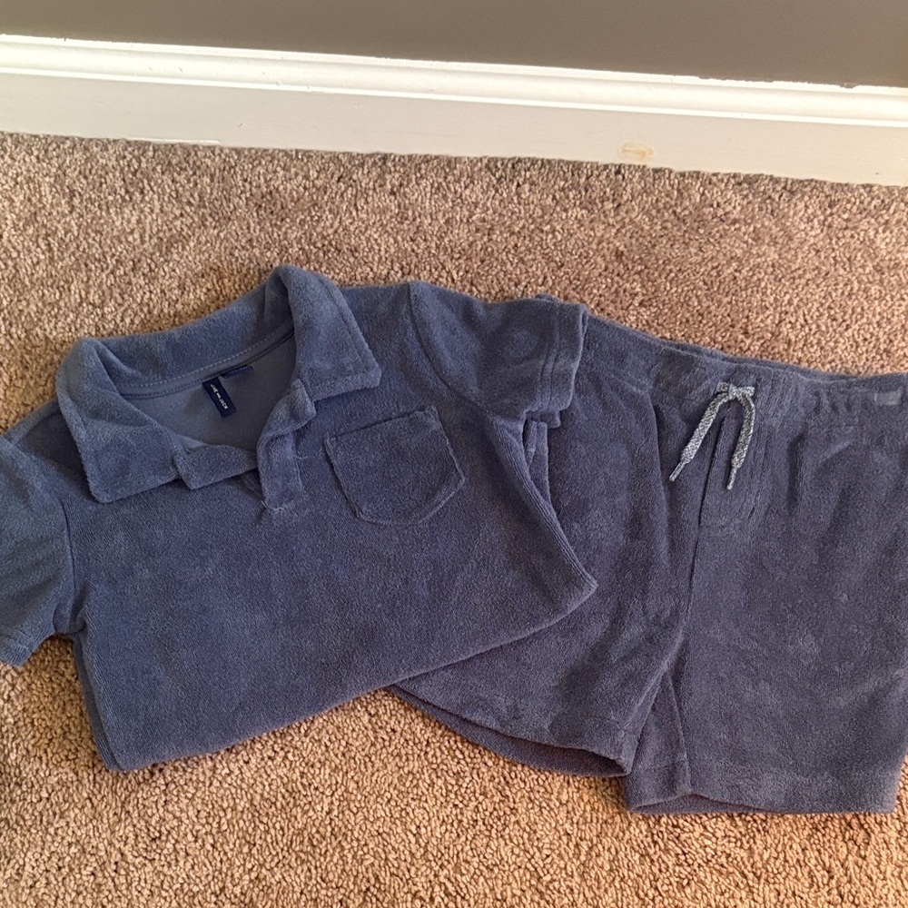 Blue Terry Cloth Polo and Shorts Set